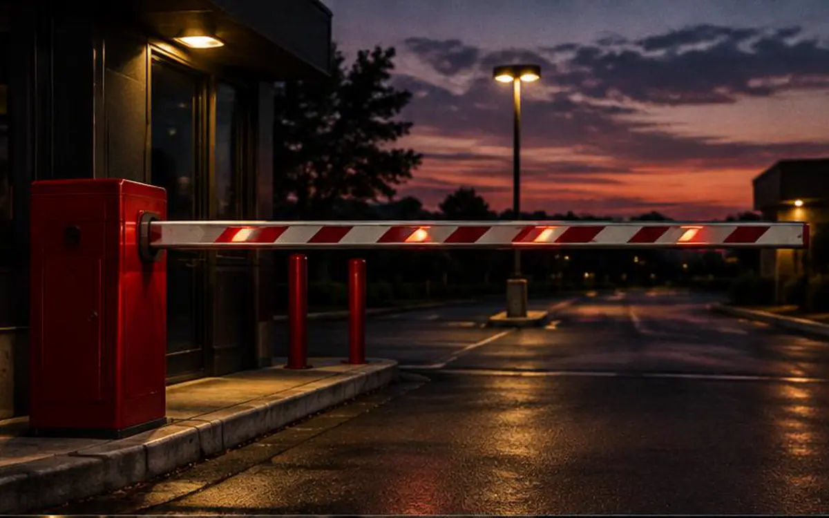Pluma de acceso controlado en la entrada de un estacionamiento