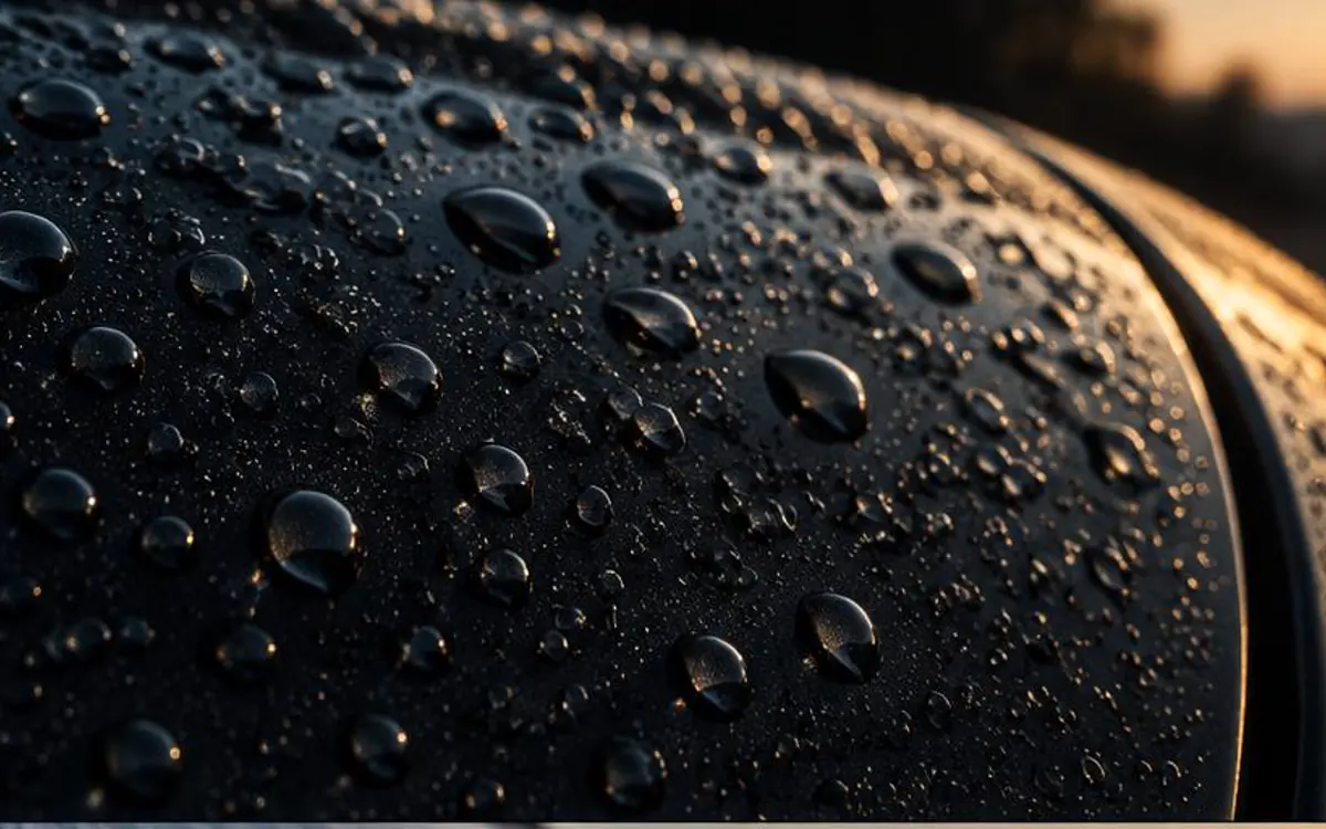 Gotas de agua sobre la carrocería oscura de un automóvil